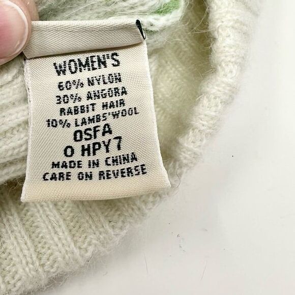 L.L. Bean Green & Ivory Polka Dot Knit Beanie Hat OSFA Angora Lambs Wool - Picture 8 of 9